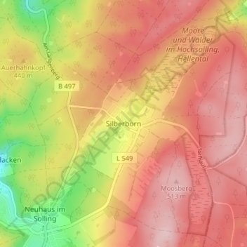 Topografische kaart Silberborn, hoogte, reliëf