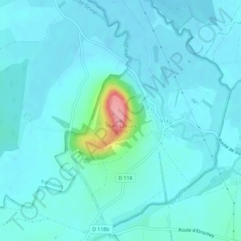 Topografische kaart Mont Lassois, hoogte, reliëf