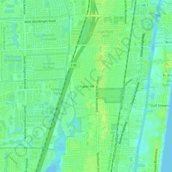 Topografische kaart Chapel Hill, hoogte, reliëf