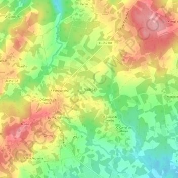 Topografische kaart Pradeda, hoogte, reliëf