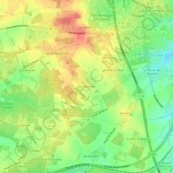 Topografische kaart Les Tourneurs, hoogte, reliëf