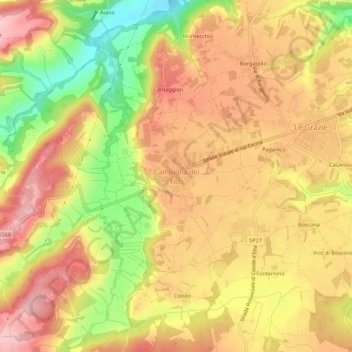 Topografische kaart Campiglia dei Foci, hoogte, reliëf