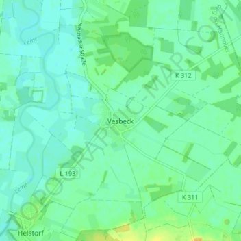 Topografische kaart Vesbeck, hoogte, reliëf