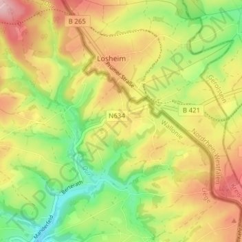 Topografische kaart Hergersberg, hoogte, reliëf
