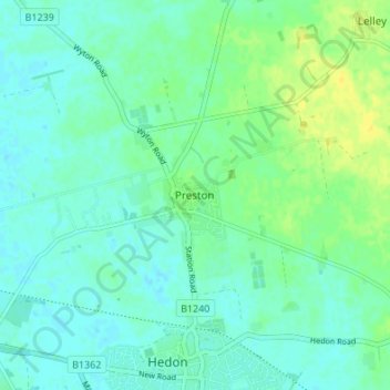 Topografische kaart Preston, hoogte, reliëf