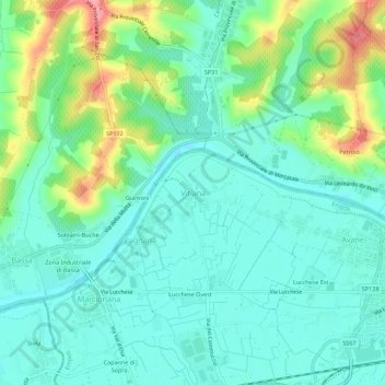 Topografische kaart Vitiana, hoogte, reliëf