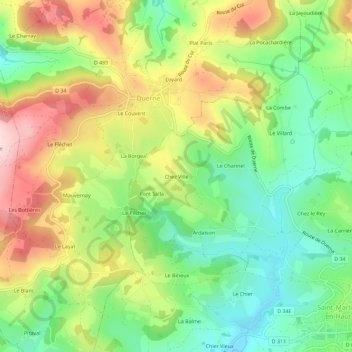 Topografische kaart Chez Ville, hoogte, reliëf
