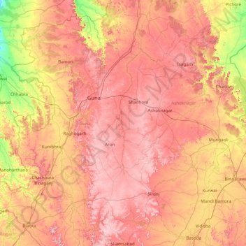 Topografische kaart Guna, hoogte, reliëf