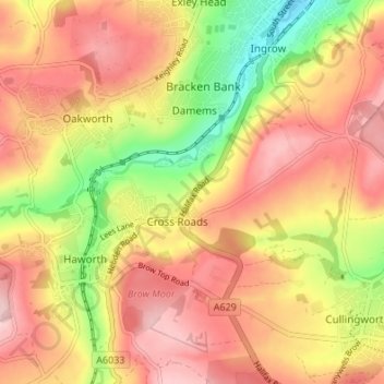 Topografische kaart Bocking, hoogte, reliëf