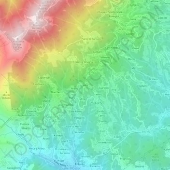 Topografische kaart Sella, hoogte, reliëf