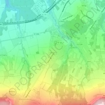 Topografische kaart L'Éluiset, hoogte, reliëf