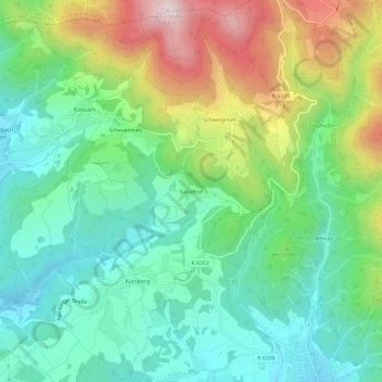 Topografische kaart Sattelhof, hoogte, reliëf