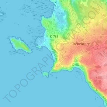 Topografische kaart Traou Meur, hoogte, reliëf