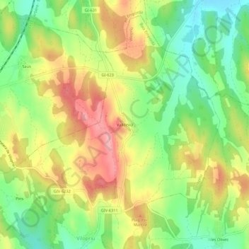 Topografische kaart Valldevià, hoogte, reliëf