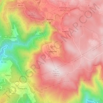 Topografische kaart Castanheira, hoogte, reliëf
