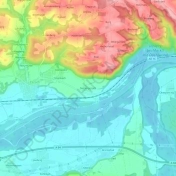 Topografische kaart Niederperach, hoogte, reliëf