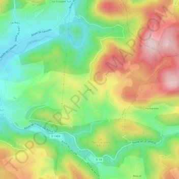 Topografische kaart Cas, hoogte, reliëf