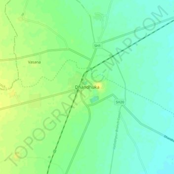 Topografische kaart Dhandhuka, hoogte, reliëf