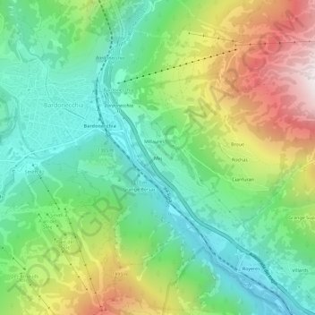 Topografische kaart Mej, hoogte, reliëf
