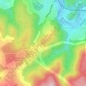 Topografische kaart Alsberg, hoogte, reliëf