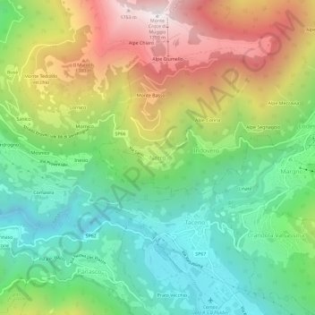 Topografische kaart Narro, hoogte, reliëf