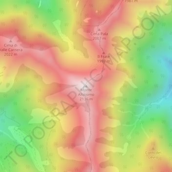 Topografische kaart Monte Altissimo, hoogte, reliëf