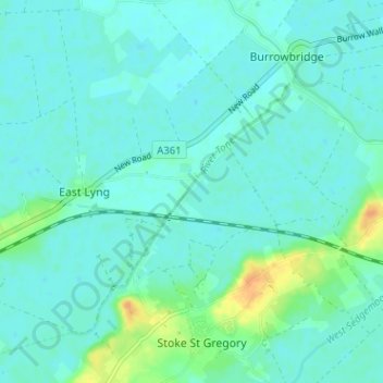 Topografische kaart Athelney, hoogte, reliëf