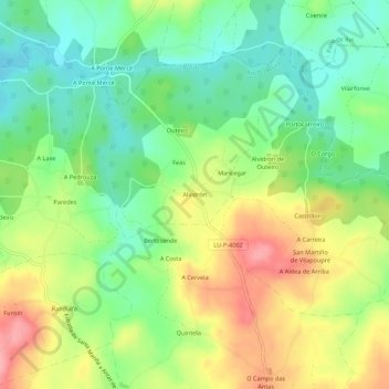 Topografische kaart Alvidrón, hoogte, reliëf