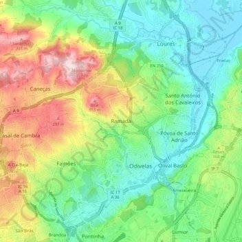 Topografische kaart Ramada, hoogte, reliëf