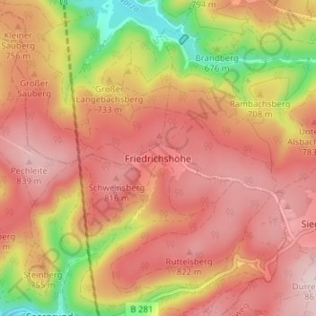 Topografische kaart Friedrichshöhe, hoogte, reliëf