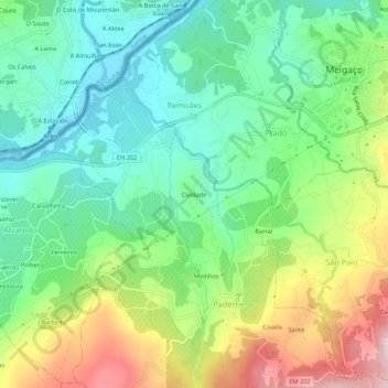 Topografische kaart Cividade, hoogte, reliëf