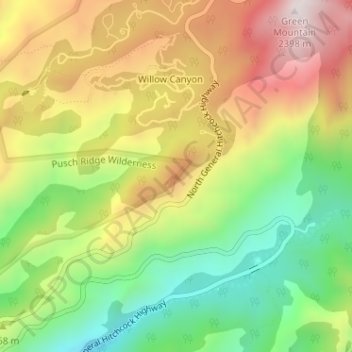 Topografische kaart Lizard Rock, hoogte, reliëf