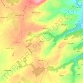 Topografische kaart Kerminot, hoogte, reliëf