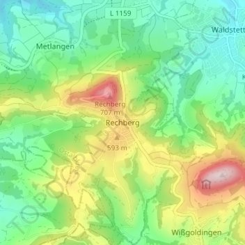 Topografische kaart Rechberg, hoogte, reliëf