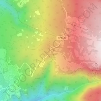 Topografische kaart Sores, hoogte, reliëf