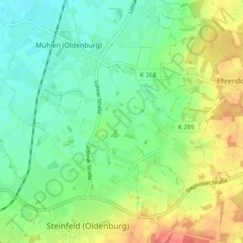 Topografische kaart Ondrup, hoogte, reliëf