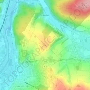 Topografische kaart Obersberg, hoogte, reliëf