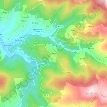 Topografische kaart Lanteiro, hoogte, reliëf