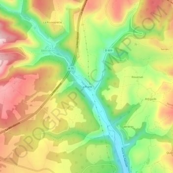 Topografische kaart La Prade, hoogte, reliëf