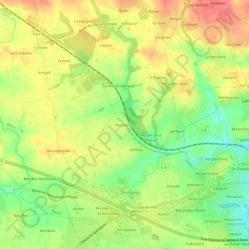 Topografische kaart Kerouarc'h, hoogte, reliëf