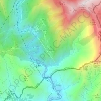 Topografische kaart Giastève, hoogte, reliëf