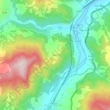 Topografische kaart Ossella, hoogte, reliëf