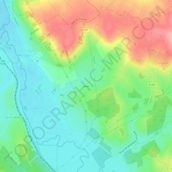 Topografische kaart Velez, hoogte, reliëf