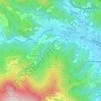 Topografische kaart Bricco, hoogte, reliëf