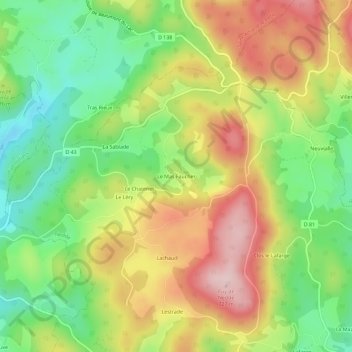 Topografische kaart Le Mas Faucher, hoogte, reliëf