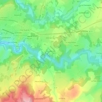 Topografische kaart Les Vérines, hoogte, reliëf