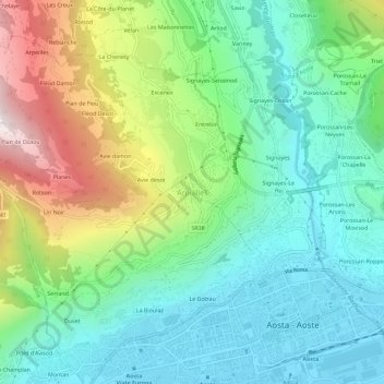 Topografische kaart Arpuilles, hoogte, reliëf