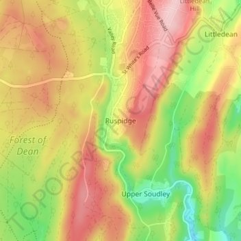 Topografische kaart Ruspidge, hoogte, reliëf