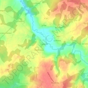 Topografische kaart Chantrezac, hoogte, reliëf