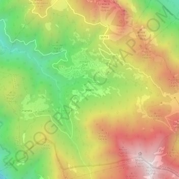 Topografische kaart Bigallo, hoogte, reliëf